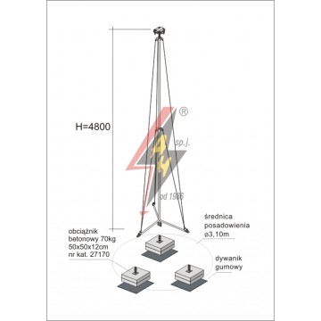 AH Hardt AH-28684 - Мачта молниеприемника, для воздуховода H=4800 mm, расстояние до 12 m, составная, тренога, утяжители 3x27170, (Ø 3,10 m) – 6,6 кг / 216,6 кг