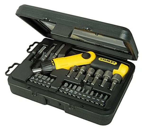 Stanley 0-63-022 НАБОР С ОТВЕРТКОЙ С ХРАПОВЫМ МЕХАНИЗМОМ И ВСТАВКАМИ (22 ПРЕДМЕТА)