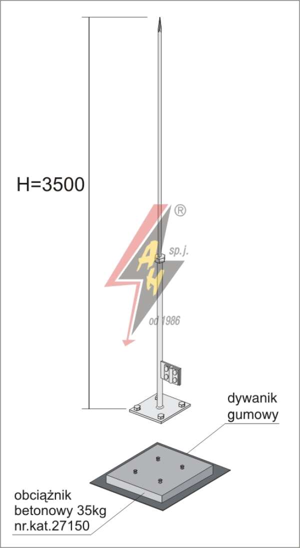 AH Hardt AH-27593 - Вольностоящая мачта, горячего оцинкования на одинарном утяжителе H=3500 mm, составная, утяжитель 27150, (Ø 0,71 m) – 6,5 кг / 41,5 кг