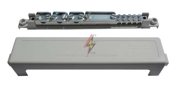 AH Hardt AH-K-409 - Равнопотенциальная шина, 5x2,5-25 mm², 2x3,5-70 mm², B до 40x5 mm либо Ø 8-10mm, никелированная латунь