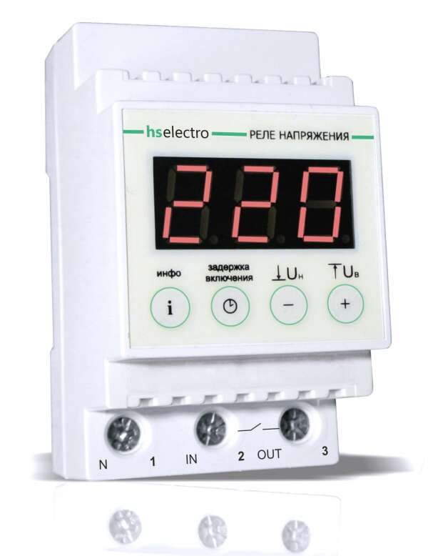 HS Electro УКН-40с Реле напряжения на DIN-рейку, 40 Ампер, 8,8 кВт
