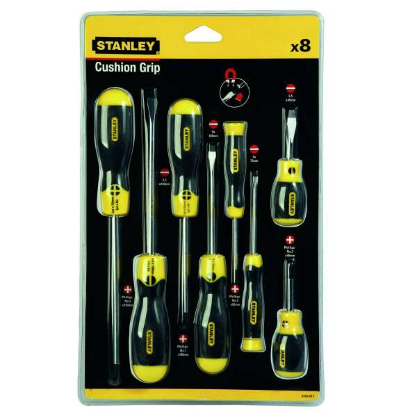 Stanley 0-65-011 - Набор отверток Cushion Grip (8шт; 3х75; 5х100; 6.5х45; 6.5х150; РН0х60; РН1х75; РН2х45; РН2х150)