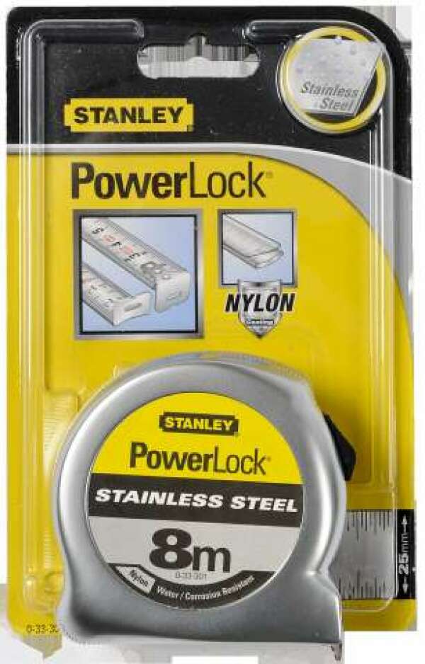 Stanley 0-33-301 - РУЛЕТКА ИЗМЕРИТЕЛЬНАЯ POWERLOCK С ЛЕНТОЙ ИЗ НЕРЖАВЕЮЩЕЙ СТАЛИ 8М Х25ММ
