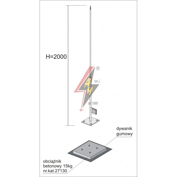 AH Hardt AH-27201 - Вольностоящая мачта, (горячего оцинкования) H=2000 mm, цельная, утяжитель 27130, (Ø 0,50 m) – 2,2 кг / 17,2 кг