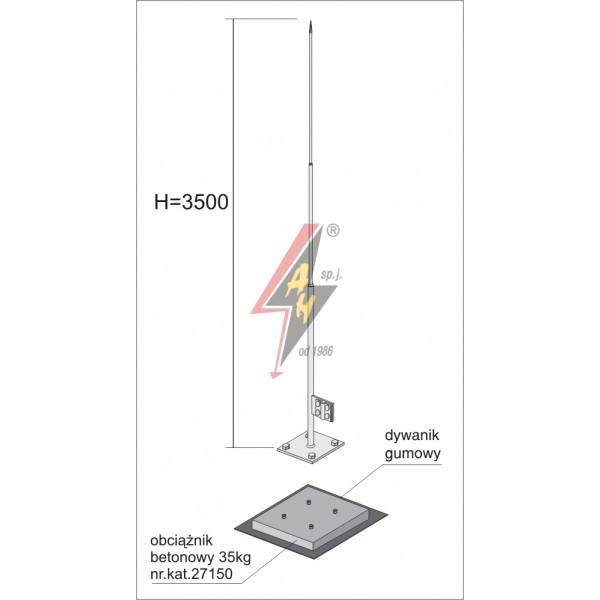 AH Hardt AH-27581 - Вольностоящая мачта, (горячего оцинкования) H=3500 mm, цельная, утяжитель 27150, (Ø 0,71 m) – 6,5 кг / 41,5 кг