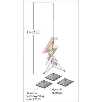 AH Hardt AH-27281 - Вольностоящая мачта, стальная (горячего оцинкования) H=8100 mm, составная, тренога, утяжители 3x27160, (Ø 1,90 m) – 23,0 кг / 173,0 кг