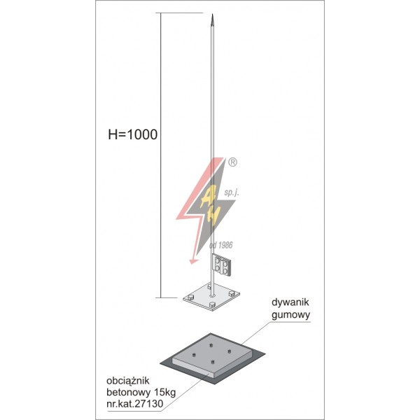 AH Hardt AH-27183 - Вольностоящая мачта, горячего оцинкования на одинарном утяжителе H=1000 mm, цельная, утяжитель 27130, (Ø 0,50 m) – 1,3 кг / 16,3 кг