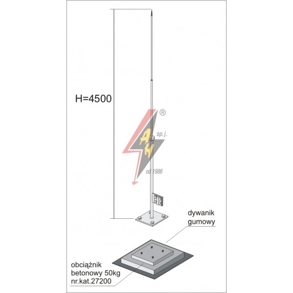AH Hardt AH-27623 - Вольностоящая мачта, горячего оцинкования на одинарном утяжителе H=4500 mm, составная, утяжитель 27200, (Ø 0,71 m) – 7,3 кг / 57,3 кг