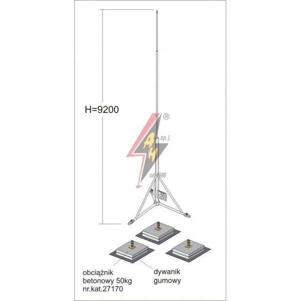 AH Hardt AH-27373 - Вольностоящая мачта, горячего оцинкования на треноге с укосинами H=9200 mm, составная, тренога, утяжители 3x27170, (Ø 1,90 m) – 28,0 кг / 238 кг