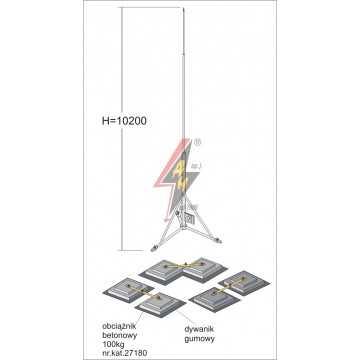 AH Hardt AH-27363 - Вольностоящая мачта, горячего оцинкования на треноге с укосинами H=10200 mm, составная, тренога, утяжители 3x27180, (Ø 2,20 m) – 30,0 кг / 334,5 кг