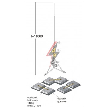 AH Hardt AH-27563 - Вольностоящая мачта, горячего оцинкования на треноге с укосинами H=11000 mm, составная, тренога, утяжители 3x27190, (Ø 2,20 m) – 34,0 кг / 458,5 кг