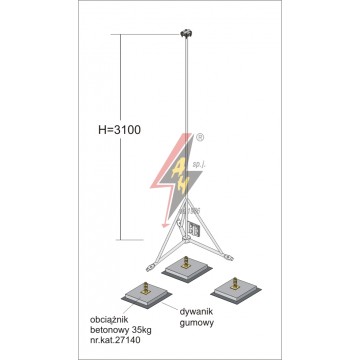 AH Hardt AH-28033 - Мачта, для вертикальных молниеуловителей из нерж. стали на подставке H=3100 mm, расстояние до 5 m, составная, тренога, утяжители 3x27140, (Ø 1,90 m) – 10,2 кг / 115,2 кг