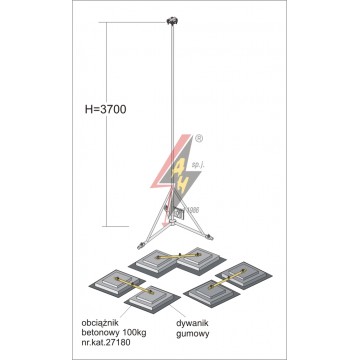 AH Hardt AH-28493 - Мачта, для вертикальных молниеуловителей из нерж. стали на подставке H=3700 mm, расстояние до 13 m, составная, тренога, утяжители 3x27180, (Ø 2,20 m) – 14,5 кг / 319 кг
