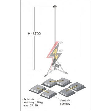 AH Hardt AH-28503 - Мачта, для вертикальных молниеуловителей из нерж. стали на подставке H=3700 mm, расстояние до 16 m, составная, тренога, утяжители 3x27190, (Ø 2,20 m) – 14,5 кг / 439 кг