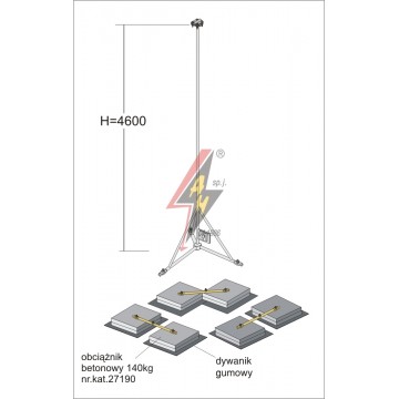 AH Hardt AH-28443 - Мачта, для вертикальных молниеуловителей из нерж. стали на подставке H=4600 mm, расстояние до 12 m, составная, тренога, утяжители 3x27190, (Ø 2,20 m) – 19,5 кг / 444 кг