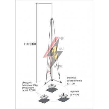 AH Hardt AH-27274 - Молниеотвод, алюминиевый H=6000 mm, составная, тренога, утяжители 3x27140, (Ø 3,10 m) – 4,2 кг / 109,2 кг