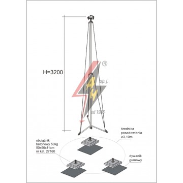 AH Hardt AH-28604 - Мачта молниеприемника, для воздуховода H=3200 mm, расстояние до 15 m, составная, тренога, утяжители 3x27160, (ś.p. Ø 3,10 m) – 3,5 кг / 153,5 кг